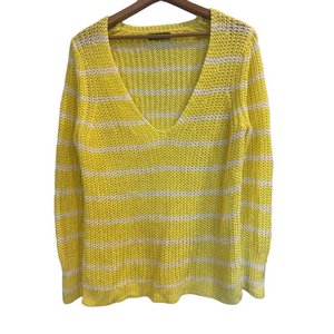 Banana Republic Yellow Linen Striped V-Neck Sweater Size XL